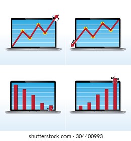Statistic graph on laptop, business concept, vector