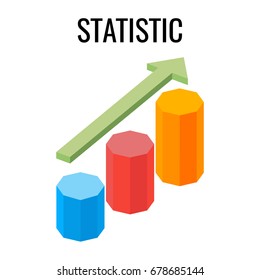 Statistic growing chart with arrow going up three dimensional vector