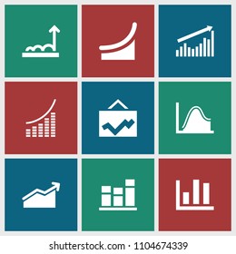 Statistic icon. collection of 9 statistic filled icons such as chart. editable statistic icons for web and mobile.