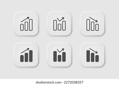 Statistisches Symbol im Stil der Lungenvernichtung. Symbole für Unternehmen, weiße Benutzeroberfläche. UI, UX. Chart-Symbol. Statistiken, Business, Grafiken, Anstieg, Wirtschaft, Stock. Neumorpher Stil. 