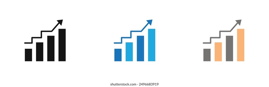 Statistic Up icon outline collection or set in black and white