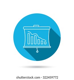 Statistic icon. Presentation board sign. Defaulted chart symbol. Blue flat circle button with shadow. Vector