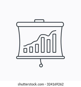 Statistic icon. Presentation board sign. Growth chart symbol. Linear outline icon on white background. Vector