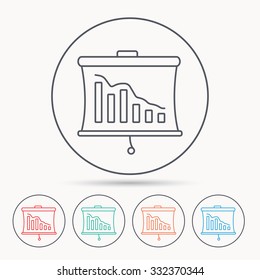 Statistic icon. Presentation board sign. Defaulted chart symbol. Linear circle icons.