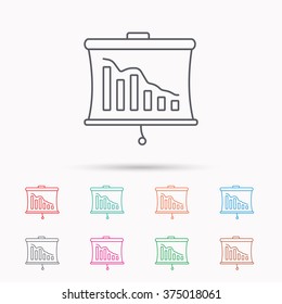 Statistic icon. Presentation board sign. Defaulted chart symbol. Linear icons on white background.