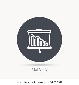 Statistic icon. Presentation board sign. Defaulted chart symbol. Round web button with flat icon. Vector