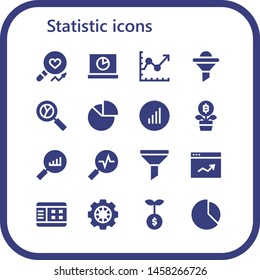 statistic icon set. 16 filled statistic icons.  Simple modern icons about  - Analysis, Analytics, Line chart, Funnel, Chart, Bars graphics, Growth, Statistics, Stats, Graph, Data