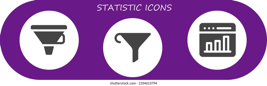 statistic icon set. 3 filled statistic icons.  Collection Of - Funnel, Graph