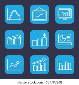 Statistic icon. set of 9 outline statistic icons such as graph, chart, chart on display