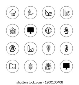 Statistic icon set. collection of 16 outline statistic icons with chart, binary, data, graph, growth, increase icons.