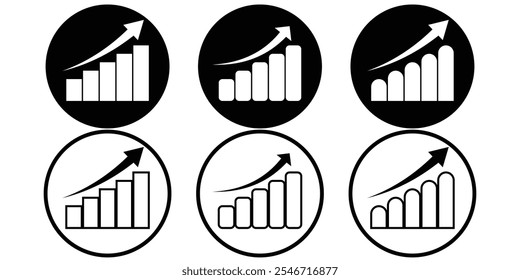 Statistiksymbolsatz. Symbol für wachsendes Balkendiagramm. Geschäftsdiagramm-Symbol. Wachstumshoroskop. Fortschrittsbalkensymbol, Vektorgrafik auf isoliertem Hintergrund, Folge 10. 