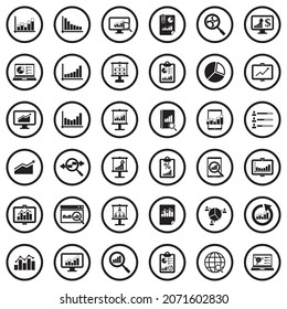 Statistic Icons. Black Flat Design In Circle. Vector Illustration.
