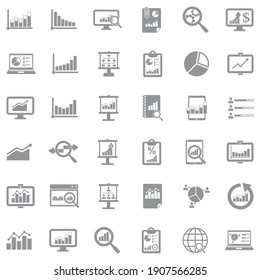 Statistic Icons. Gray Flat Design. Vector Illustration.
