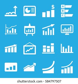 statistic icons set. Set of 16 statistic filled icons such as graph, chart, chart on display, statistic