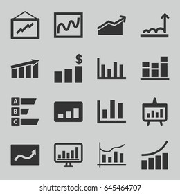 Statistic icons set. set of 16 statistic filled icons such as graph, chart, statistic