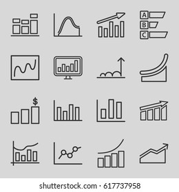 Statistic icons set. set of 16 statistic outline icons such as graph, chart, money chart