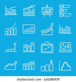 Statistic icons set. set of 16 statistic outline icons such as graph, chart, chart on display, money chart