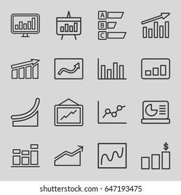 Statistic icons set. set of 16 statistic outline icons such as graph, chart, chart on display, money chart