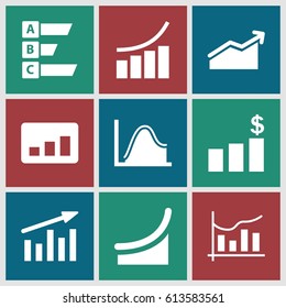 Statistic icons set. set of 9 statistic filled icons such as graph, chart, statistic