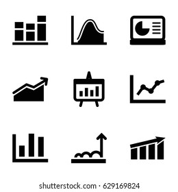 Statistic icons set. set of 9 statistic filled icons such as chart, chart on display