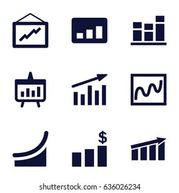 Statistic icons set. set of 9 statistic filled icons such as graph, chart