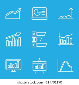 Statistic icons set. set of 9 statistic outline icons such as chart, chart on display, graph