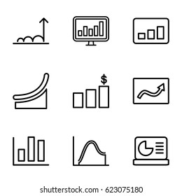 Statistic icons set. set of 9 statistic outline icons such as chart, display, graph