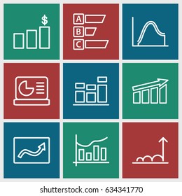 Statistic icons set. set of 9 statistic outline icons such as chart, chart on display, graph, money chart