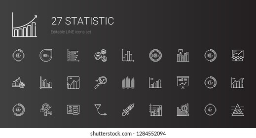 statistic icons set. Collection of statistic with bar chart, rising, funnel, analytics, percentage, statistics, graph, progress, pyramid chart. Editable and scalable statistic icons.