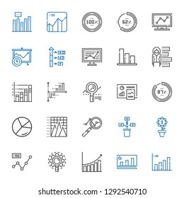 statistic icons set. Collection of statistic with bar chart, research, line chart, growth, analytics, pyramid chart, percentage. Editable and scalable statistic icons.