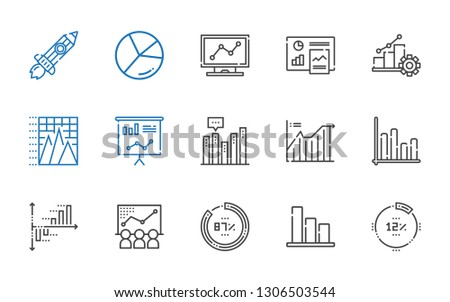 statistic icons set. Collection of statistic with percentage, bar chart, chart, line chart, statistics, pyramid progress, analytics. Editable and scalable statistic icons.