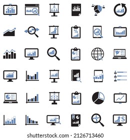 Statistic Icons. Two Tone Flat Design. Vector Illustration.