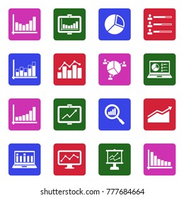 Statistic Icons. White Flat Design In Square. Vector Illustration. 