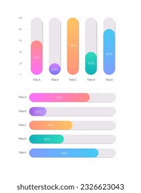 Statistic infographic chart design template set. Representing quantity. Analyzing trends. Visual data presentation. Rectangular bar graphs collection. Myriad Pro-Bold, Regular fonts used