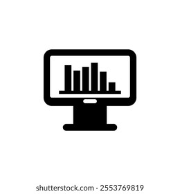 Statistic with monitor icon. Growing graph icon set. Growth chart icon. Growing bar graph vector