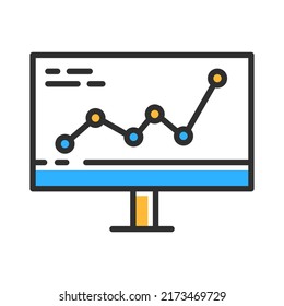 Statistic on display. Business data on monitor. Data analisys concept. Vector flat illustration