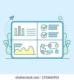 Statistic on tablet screen with light outline style. Vector illustration Business marketing vector illustration. Ready to use for website, mobile app, presentation and any other projects. EPS10