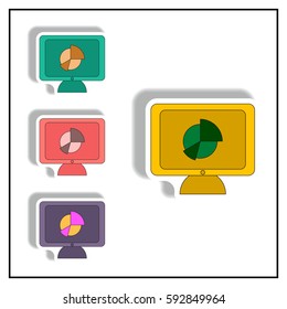 statistic online Vector illustration collection in paper sticker style of Business pie chart on monitor