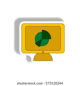 statistic online Vector illustration in paper sticker style of Business pie chart on monitor