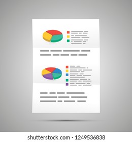 Statistic report with diagram, A4 size document icon with shadow
