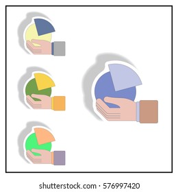 statistic report sign Vector illustration collection in paper sticker style of Business pie chart in hand