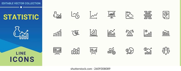Statistic simple icon. Included growth, analysis, business, report, chart, graphic and more. Graphs And Charts icon set. Minimal thin line web icons set. Pixel perfect. Vector illustration.