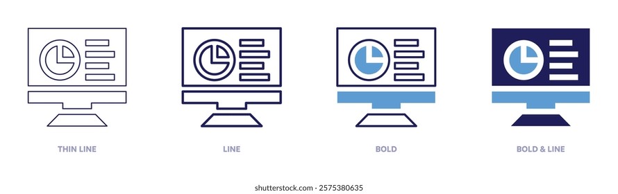 Statistical analysis icon in 4 different styles. Thin Line, Line, Bold, and Bold Line. Duotone style. Editable stroke.