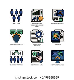 Statistical Analysis icons set filled outline style