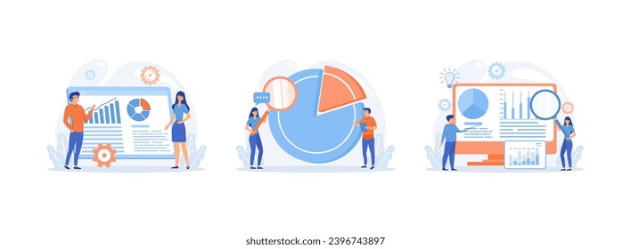 Statistical analysis, market research, Targeting strategy abstract. Marketing research set flat vector modern illustration 