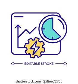 Statistical chart growth RGB color icon. Energy tracking, monitoring. Time management, timer. Technology, industry. Isolated vector illustration. Simple filled line drawing. Editable stroke