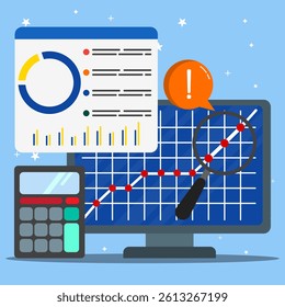 Statistical charts for planning and accounting concept. Market research, project management, professional accounting reports, financial analysis. 