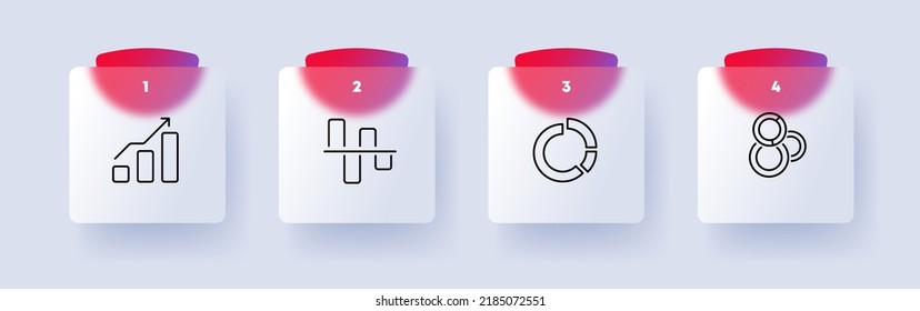 Statistical charts set icon. Bar and pie chart, donut, growth, decline, arrow, analytics, data analysis, information processing. Business concept. Glassmorphism style. Vector line icon for Advertising
