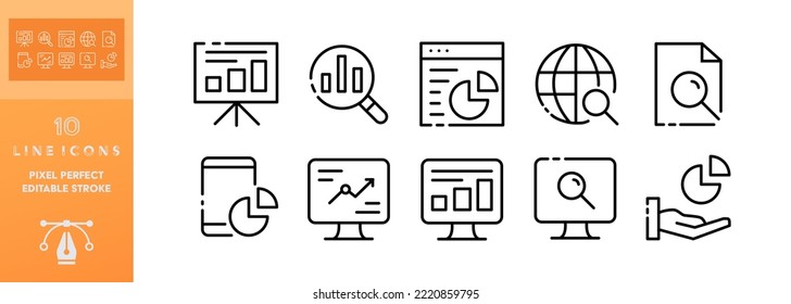 Statistical charts set icon. Diagram, statistics, infographics, bar, pie, chart, decline, growth, arrow, data analysis Business concept. Vector editable set icon on a white background