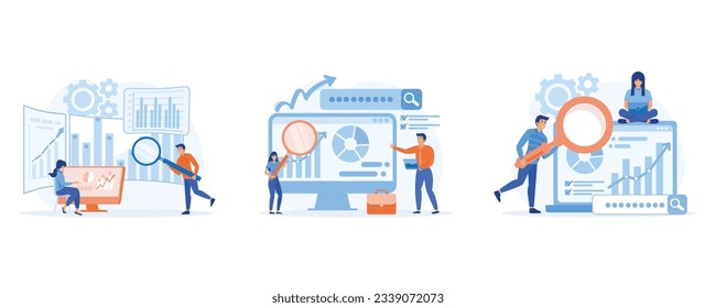 statistical and Data analysis for business finance investment concept, smart business analysis, financial data report, set flat vector modern illustration